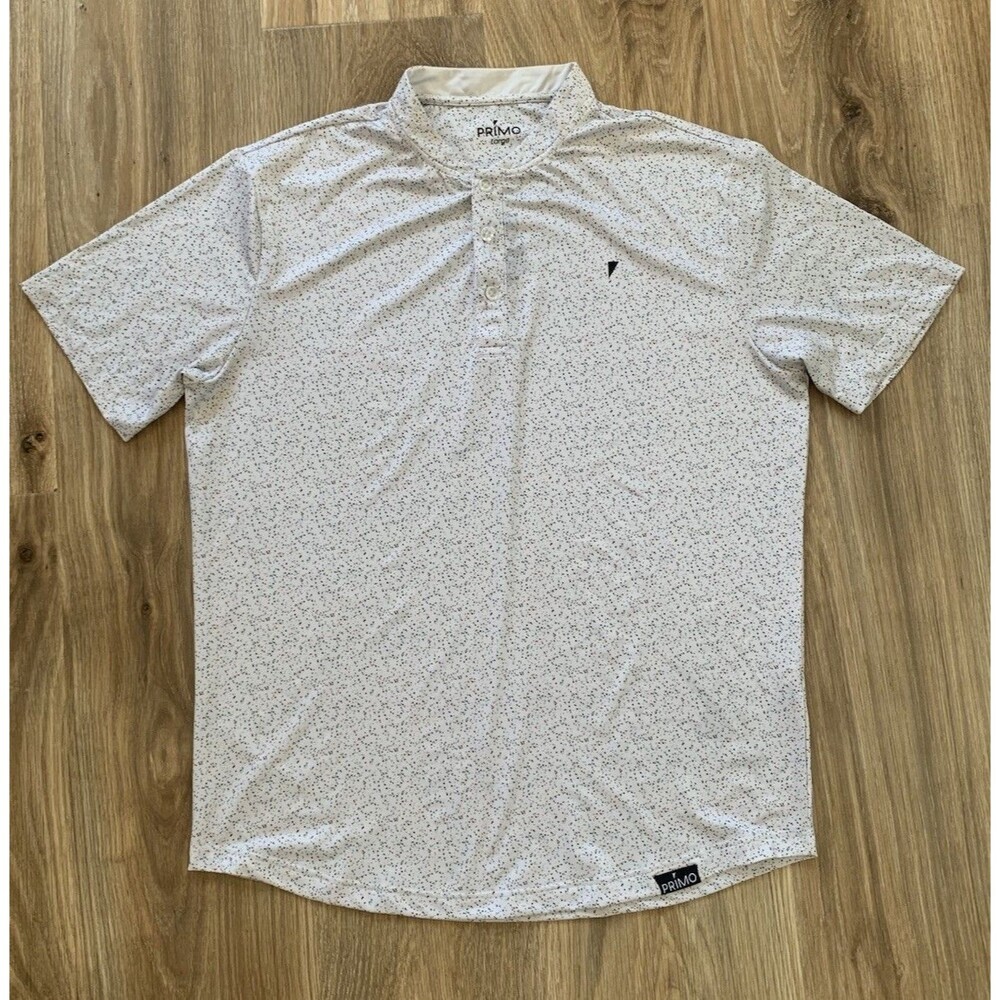 PRIMO Golf Sz L Performance Polo Shirt Blade Collar Grey Dots Mens